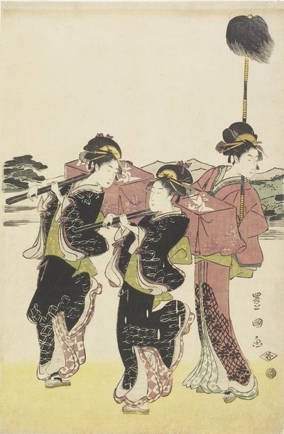 Oiran (hochklassige Kurtisane) reist als Mitate der Daimyo-Prozession, spätes 18. bis frühes 19. Jahrhundert von Utagawa Toyokuni